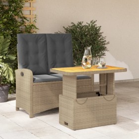 Set da Pranzo da Giardino 2 pz con Cuscini Beige in Polyrattan