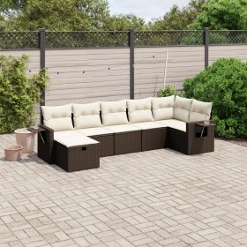 Set Divani da Giardino 7 pz con Cuscini Marrone in Polyrattan