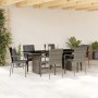 Set da Pranzo da Giardino 7 pz con Cuscini in Polyrattan Grigio