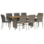Set da Pranzo da Giardino 9 pz con Cuscini in Polyrattan Grigio