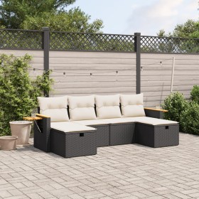 Set Divano da Giardino 6 pz con Cuscini Nero in Polyrattan