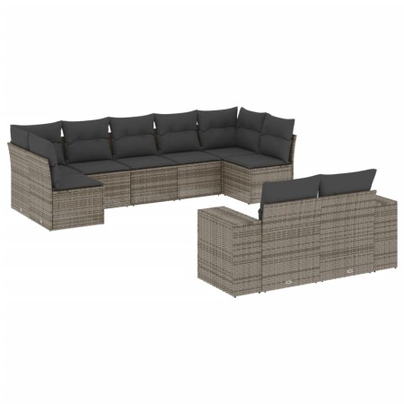 Set Divano da Giardino 9 pz con Cuscini Grigio in Polyrattan