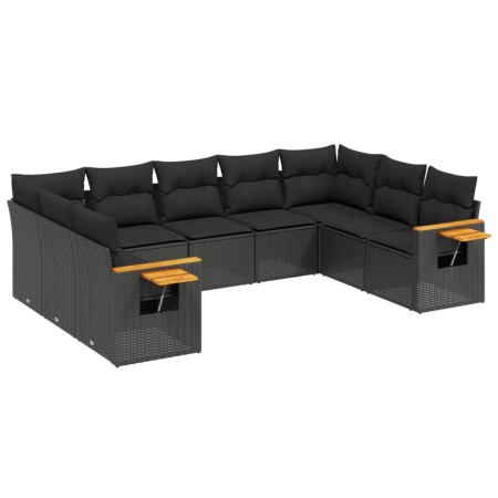 Set Divani da Giardino 9 pz con Cuscini Nero in Polyrattan