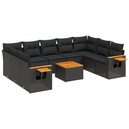 Set Divani da Giardino 10pz con Cuscini in Polyrattan Nero