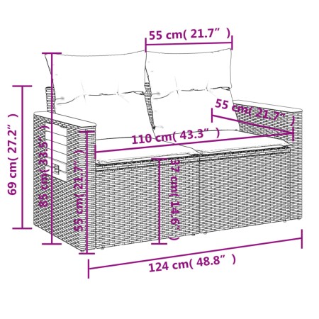 Set Divani da Giardino 10pz con Cuscini in Polyrattan Nero