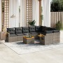 Set Divano da Giardino 10 pz con Cuscini Grigio in Polyrattan