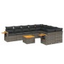 Set Divano da Giardino 10 pz con Cuscini Grigio in Polyrattan