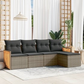 Set Divano da Giardino 5 pz con Cuscini Grigio in Polyrattan