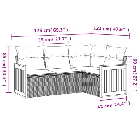 Set Divani da Giardino 4 pz con Cuscini in Polyrattan Grigio