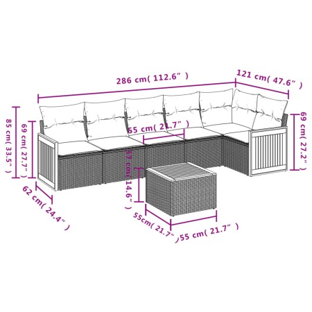 Set Divani da Giardino 7 pz con Cuscini Grigio in Polyrattan