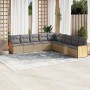 Set Divano da Giardino 9 pz con Cuscini Beige in Polyrattan