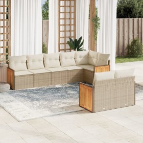 Set Divano da Giardino 8 pz con Cuscini Beige in Polyrattan