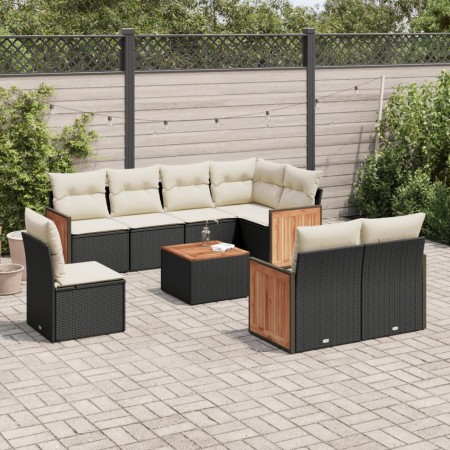 Set Divani da Giardino 9 pz con Cuscini Nero in Polyrattan