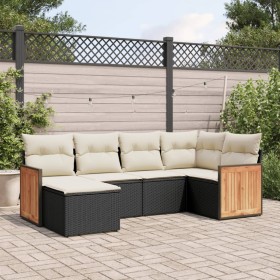 Set Divano da Giardino 6 pz con Cuscini Nero in Polyrattan