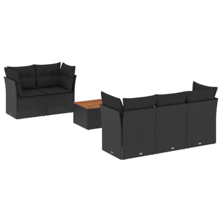 Set Divano da Giardino 6 pz con Cuscini Nero in Polyrattan