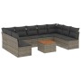 Set Divano da Giardino 10 pz con Cuscini Grigio in Polyrattan