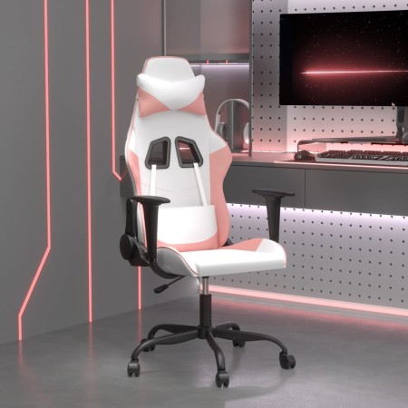 Sedia da Gaming Massaggiante Bianco e Rosa in Similpelle