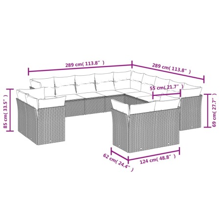 Set Divani da Giardino 13 pz con Cuscini Marrone in Polyrattan