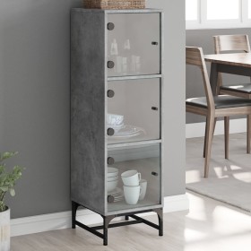 Credenza con Ante in Vetro Grigio Cemento 35x37x120 cm