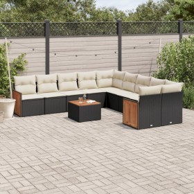 Set Divani da Giardino 11 pz con Cuscini in Polyrattan Nero