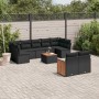 Set Divani da Giardino 10pz con Cuscini in Polyrattan Nero