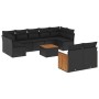 Set Divani da Giardino 10pz con Cuscini in Polyrattan Nero