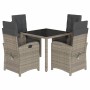 Set da Pranzo da Giardino 5 pz con Cuscini in Polyrattan Grigio