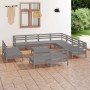 Set Salotto da Giardino 12 pz in Legno Massello di Pino Grigio