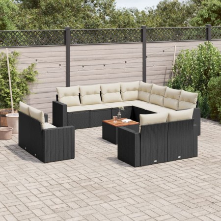 Set Divani da Giardino 13pz con Cuscini Nero in Polyrattan