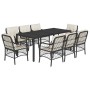 Set da Pranzo da Giardino 9 pz con Cuscini Nero in Polyrattan