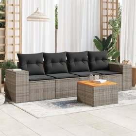 Set Divano da Giardino 5 pz con Cuscini Grigio in Polyrattan