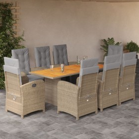 Set da Pranzo da Giardino 9 pz con Cuscini Beige in Polyrattan