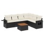 Set Divani da Giardino con Cuscini 7pz Nero Polyrattan