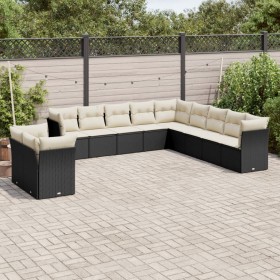 Set Divani da Giardino 11 pz con Cuscini in Polyrattan Nero