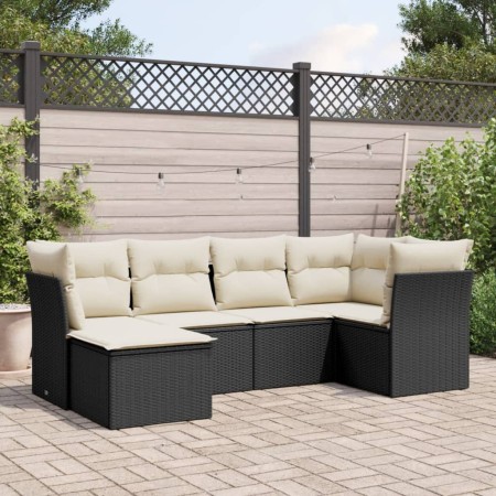 Set Divano da Giardino 6 pz con Cuscini Nero in Polyrattan