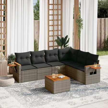 Set Divani da Giardino 7 pz con Cuscini Grigio in Polyrattan