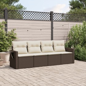 Set Divano da Giardino 4 pz con Cuscini Marrone in Polyrattan