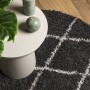 Tappeto Shaggy PAMPLONA a Pelo Lungo Nero e Crema Ø 160 cm