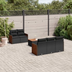 Set Divano da Giardino 6 pz con Cuscini Nero in Polyrattan