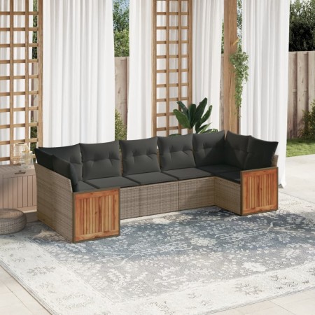 Set Divani da Giardino 7 pz con Cuscini Grigio in Polyrattan