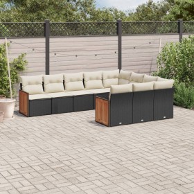 Set Divani da Giardino 10pz con Cuscini in Polyrattan Nero