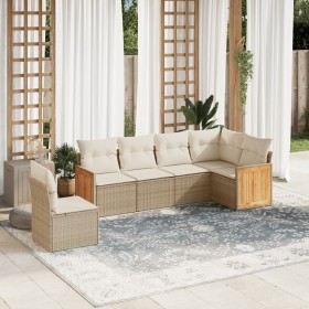 Set Divano da Giardino 6 pz con Cuscini Beige in Polyrattan