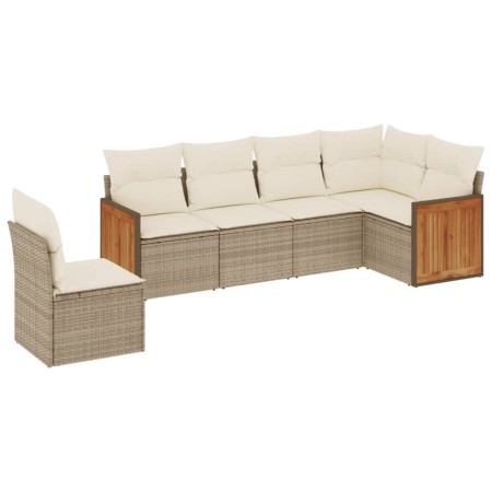 Set Divano da Giardino 6 pz con Cuscini Beige in Polyrattan