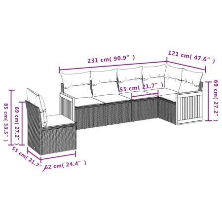 Set Divano da Giardino 6 pz con Cuscini Beige in Polyrattan