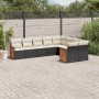 Set Divani da Giardino 9 pz con Cuscini Nero in Polyrattan