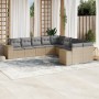 Set Divano da Giardino 10 pz con Cuscini Beige in Polyrattan