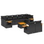 Set Divani da Giardino 10pz con Cuscini in Polyrattan Nero