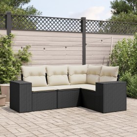 Set Divani da Giardino 4 pz con Cuscini Nero in Polyrattan