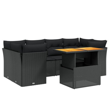 Set Divani da Giardino con Cuscini 7pz Nero Polyrattan