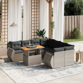 Set Divano da Giardino 9 pz con Cuscini Grigio in Polyrattan